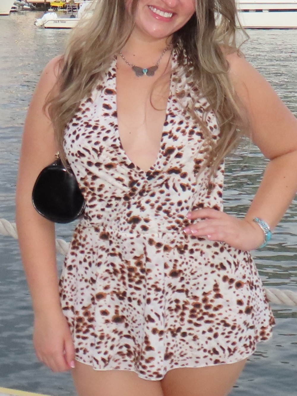 Leopard Print Halter dress in White and Brown